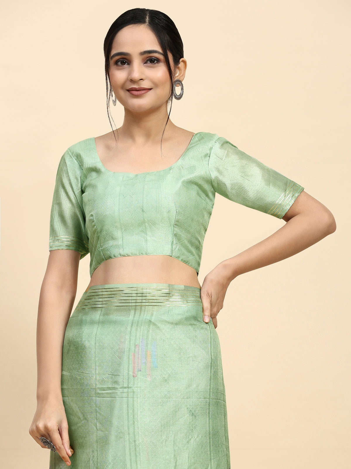 Pista Green Floral Printed Silk Blend Party Wear Saree