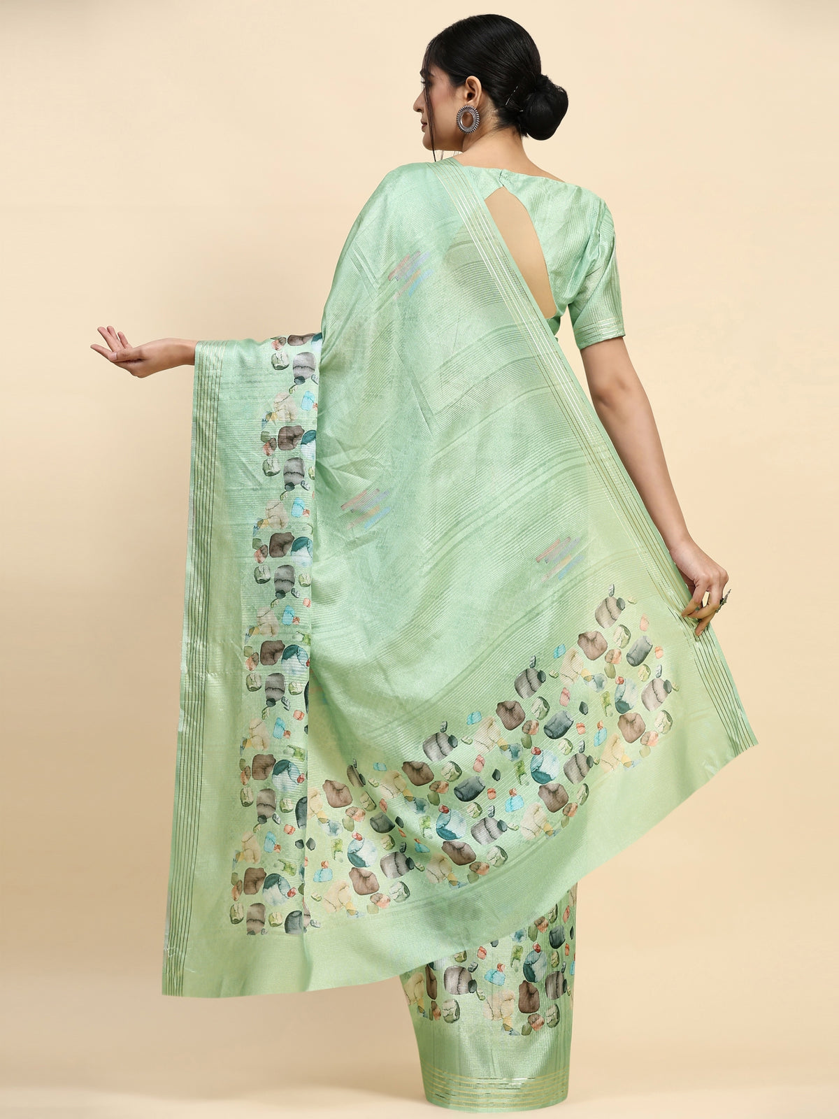 Pista Green Floral Printed Silk Blend Party Wear Saree