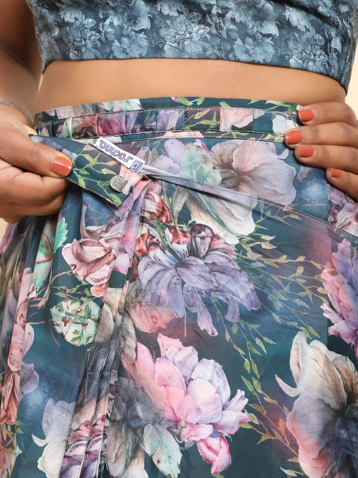 Grey Color Floral Printed Satin Designer Ready to Wear Saree