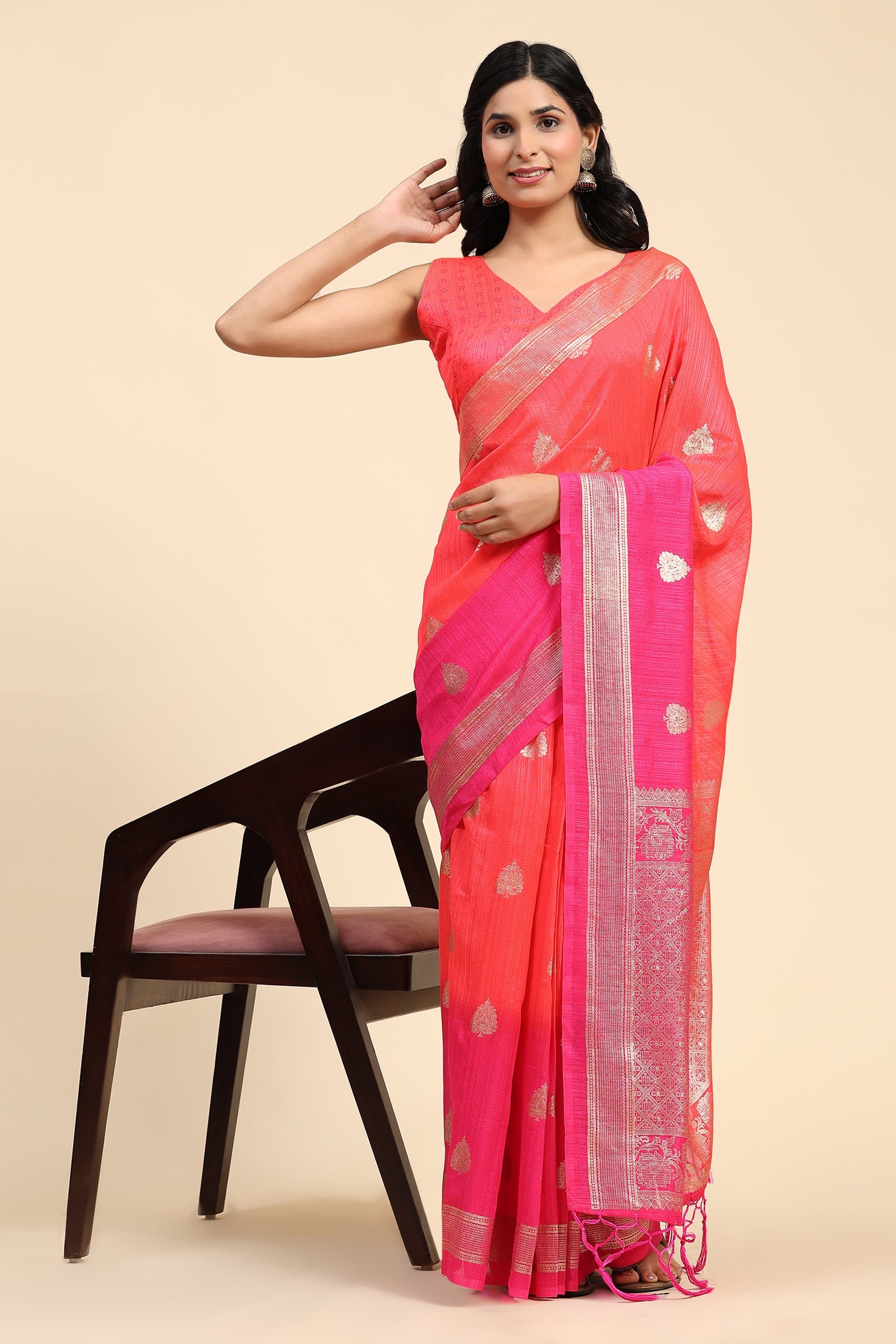 Foil Art Printed Bhagalpuri Silk Prestitched Ready To Wear Saree