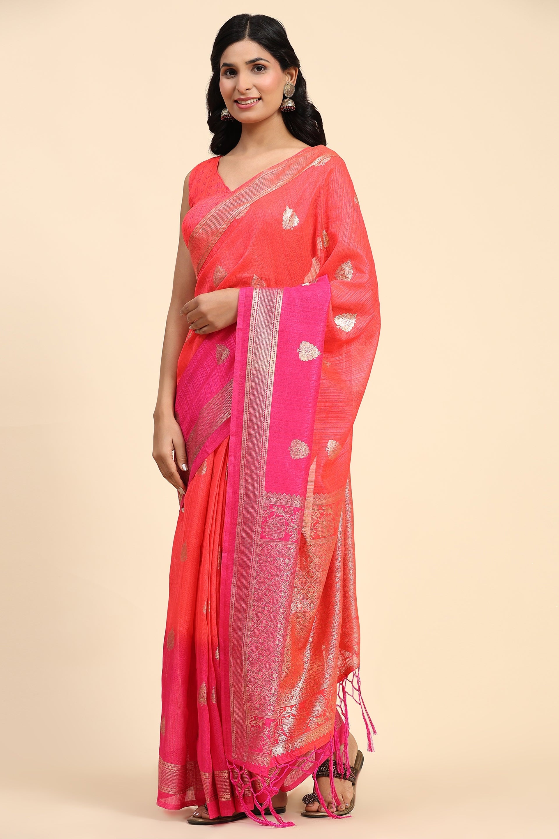 Foil Art Printed Bhagalpuri Silk Prestitched Ready To Wear Saree