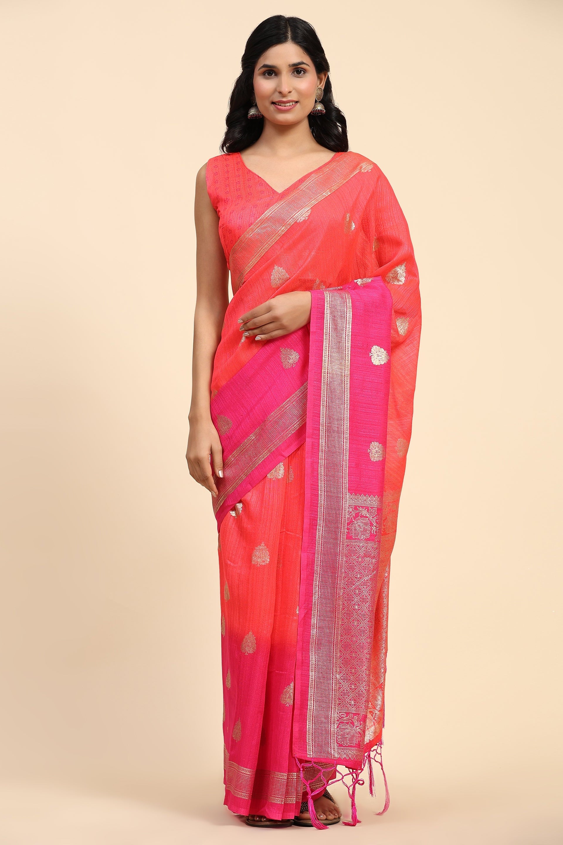 Foil Art Printed Bhagalpuri Silk Prestitched Ready To Wear Saree