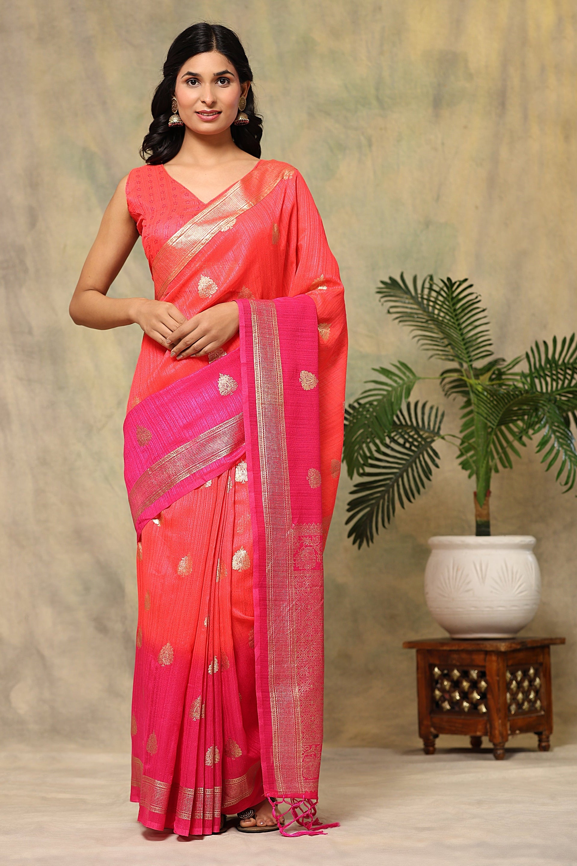 Foil Art Printed Bhagalpuri Silk Prestitched Ready To Wear Saree