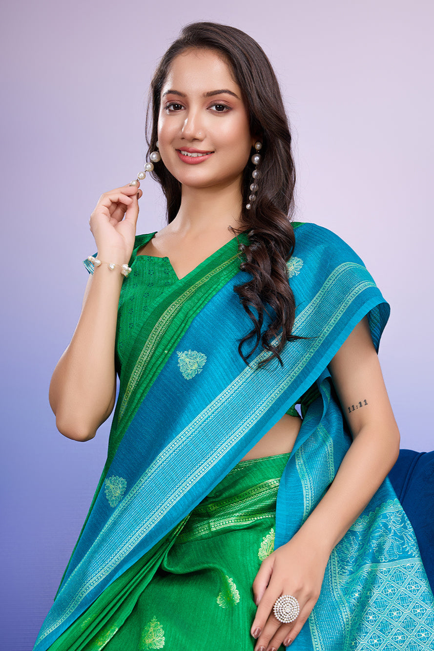 banarasi printed blue ready to wear saree