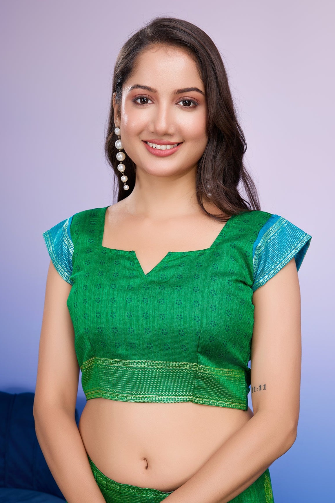 banarasi printed blue ready to wear saree