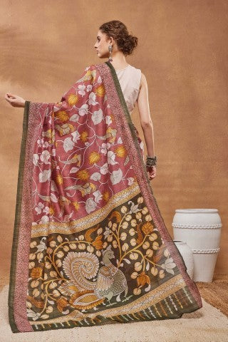 Maroon Floral Printed Silk Blend Party Wear Saree