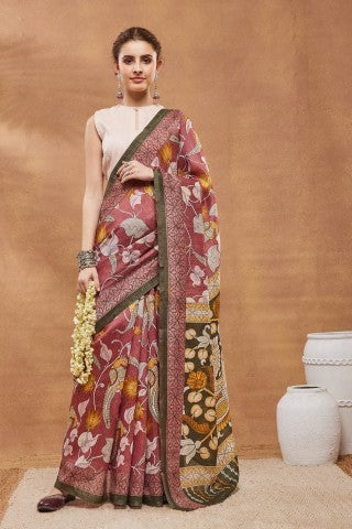 Maroon Floral Printed Silk Blend Party Wear Saree