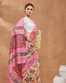 Pink Floral Printed Poly Chiffon Designer Saree