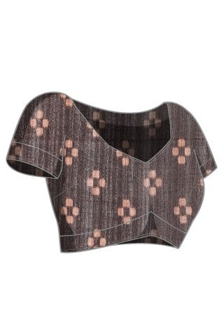 Brown Checked Printed Silk Blend Ready to Wear Saree