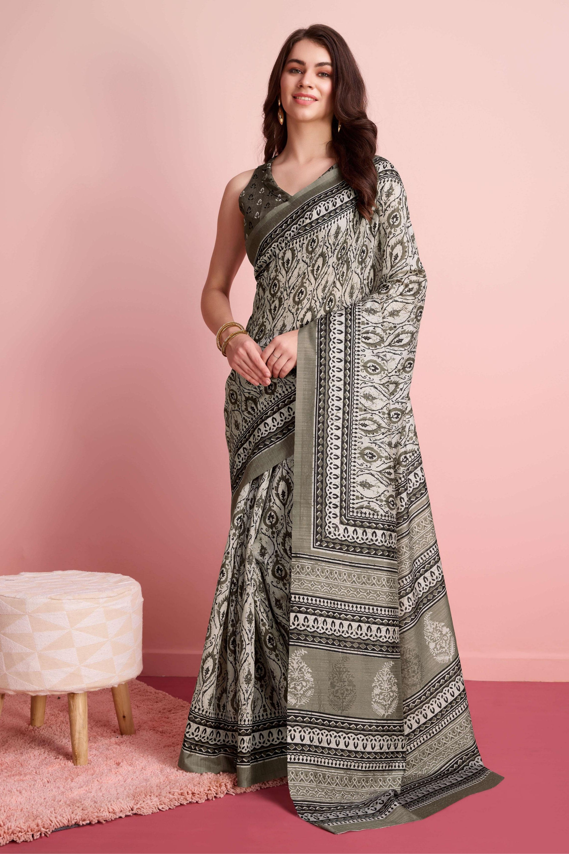 Ajrakh Paisley Prints Cotton Silk Blend Saree
