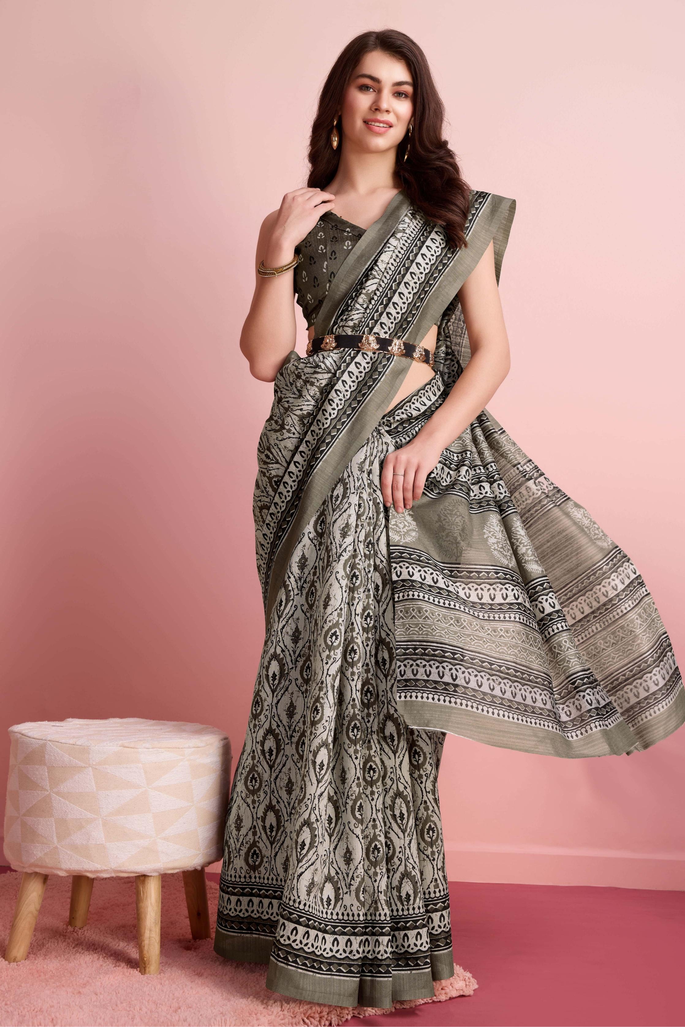 Ajrakh Paisley Prints Cotton Silk Blend Saree