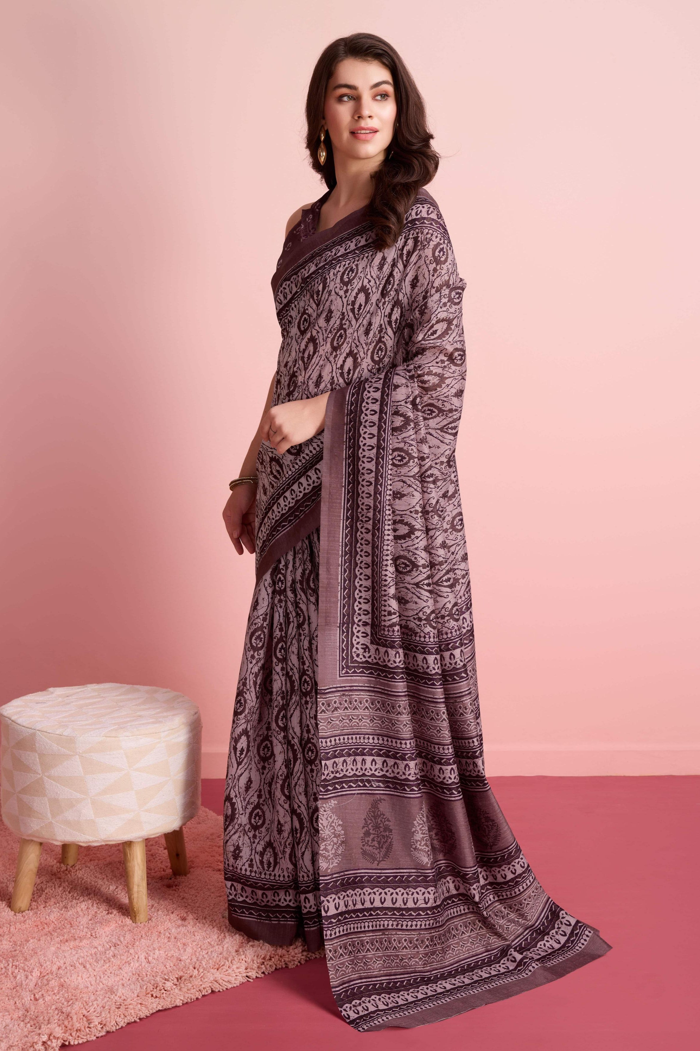 Ajrakh Paisley Prints Cotton Silk Blend Saree