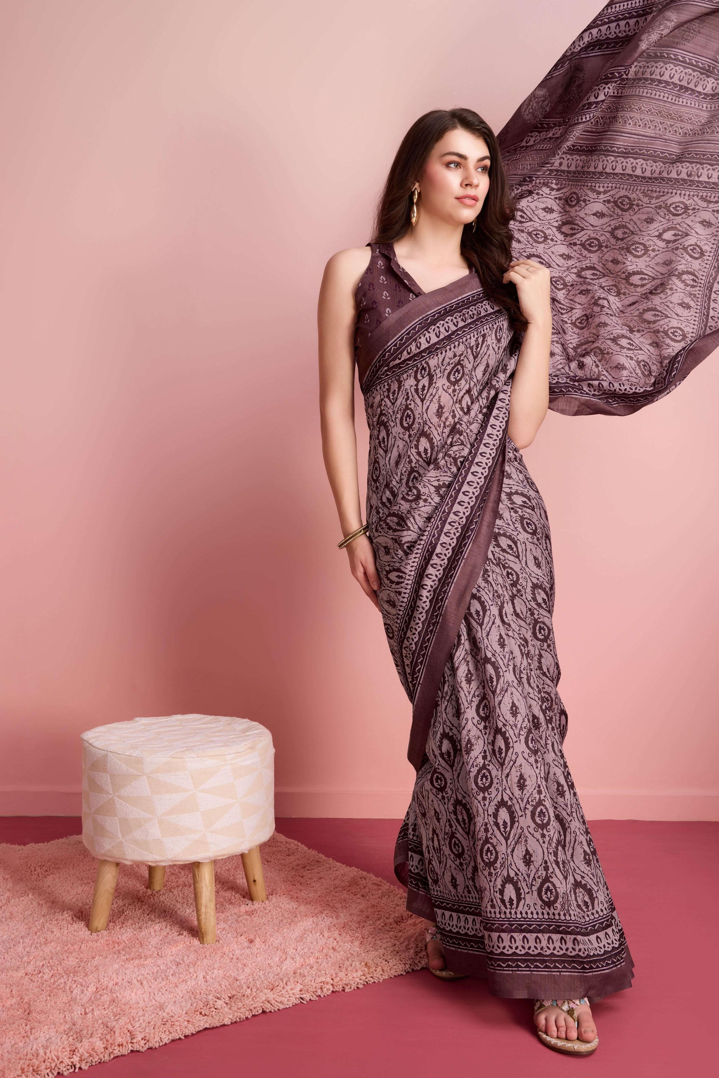 Ajrakh Paisley Prints Cotton Silk Blend Saree