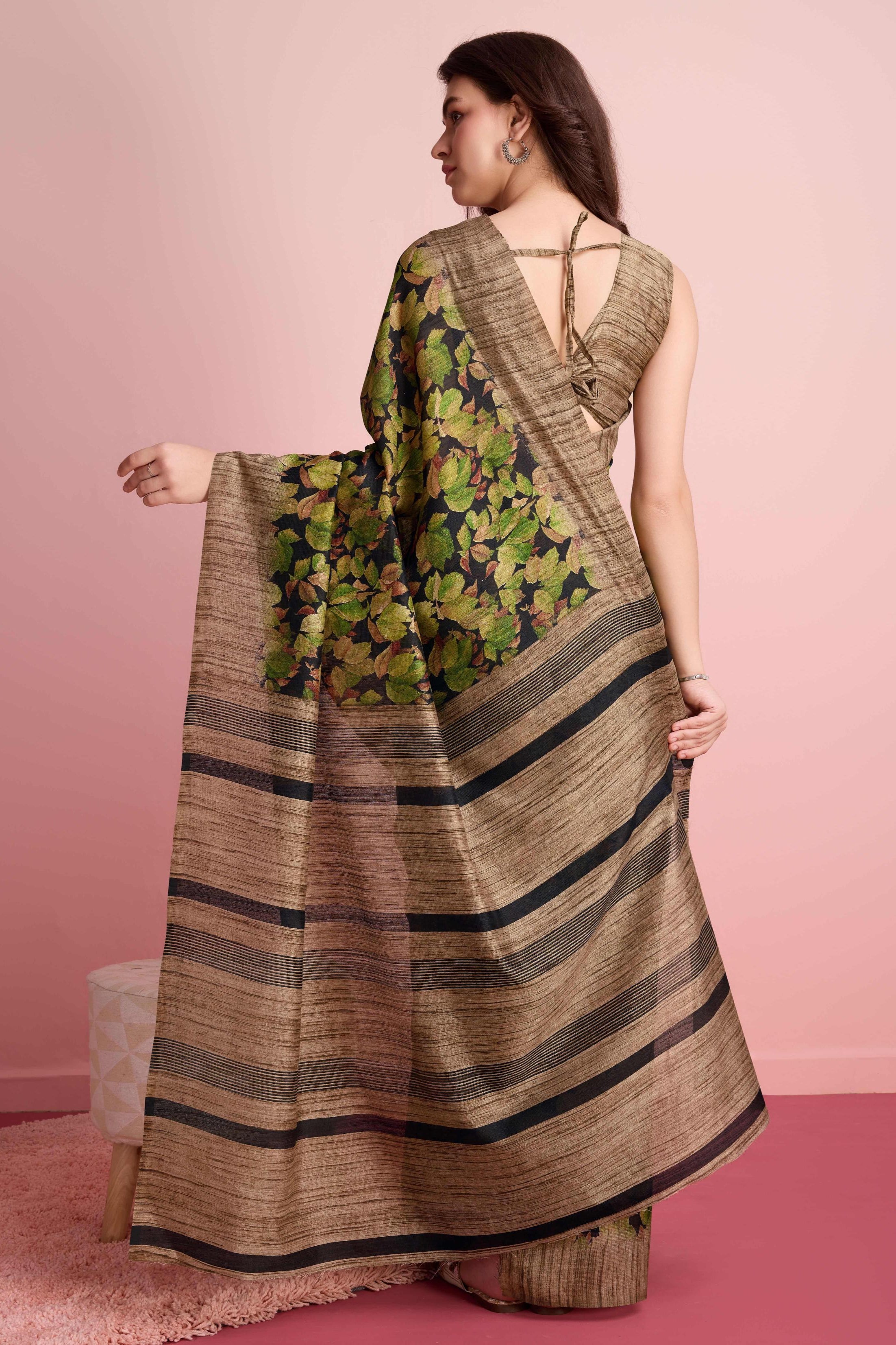 Abstract Floral Prints Cotton Silk Saree