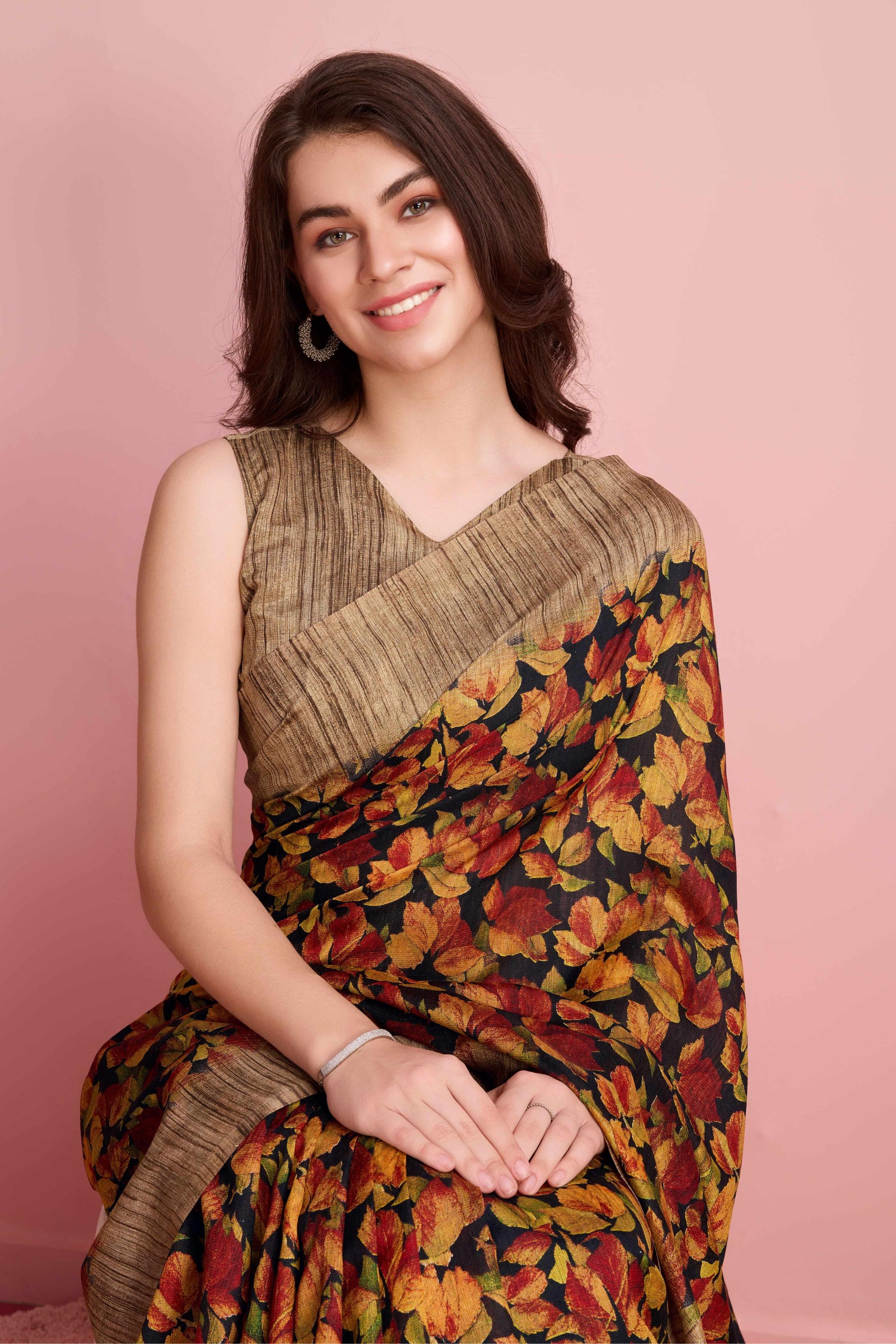 Abstract Floral Prints Cotton Silk Saree