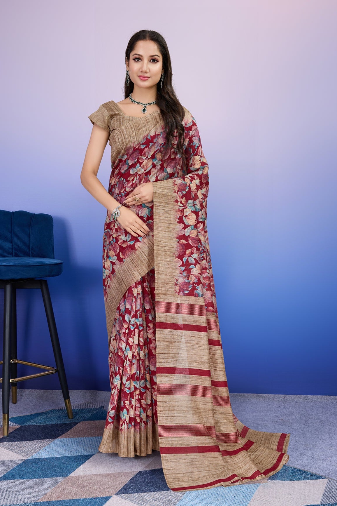 Batik Printed Cotton Silk Bhagalpuri Saree