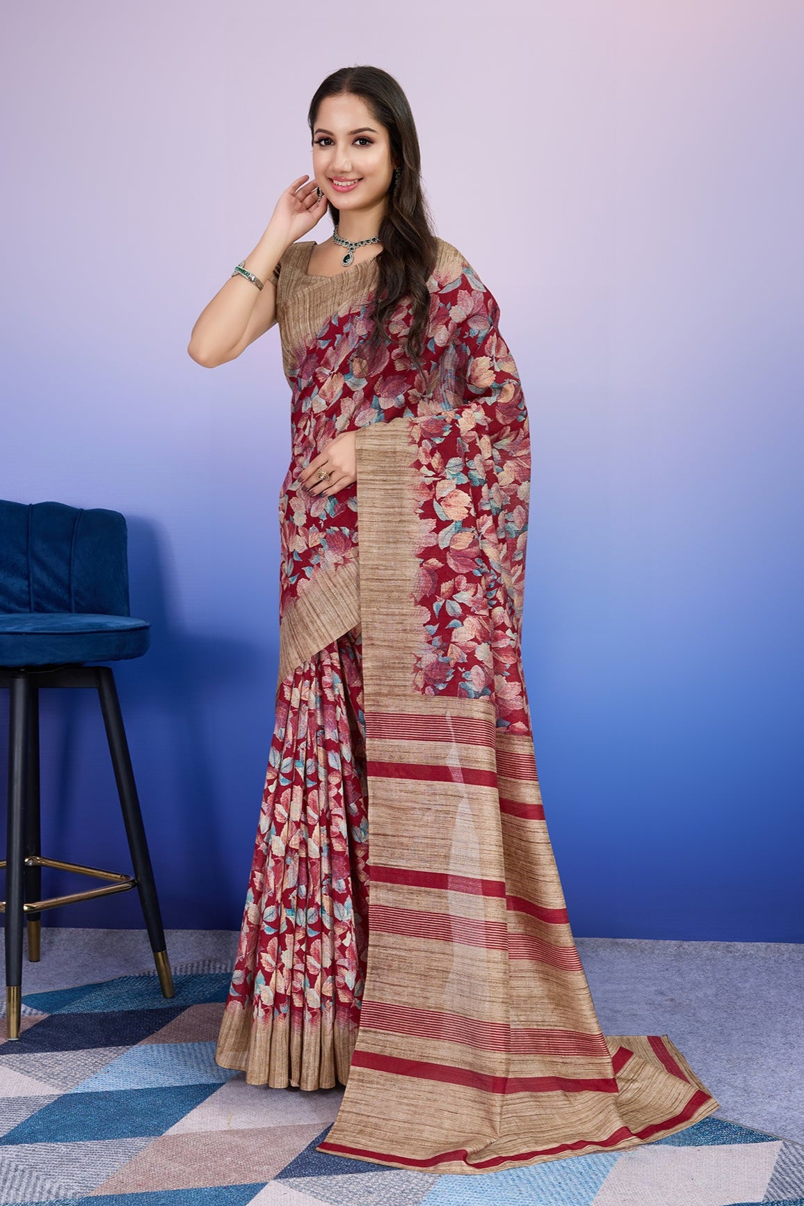Batik Printed Cotton Silk Bhagalpuri  Ready to wear Saree