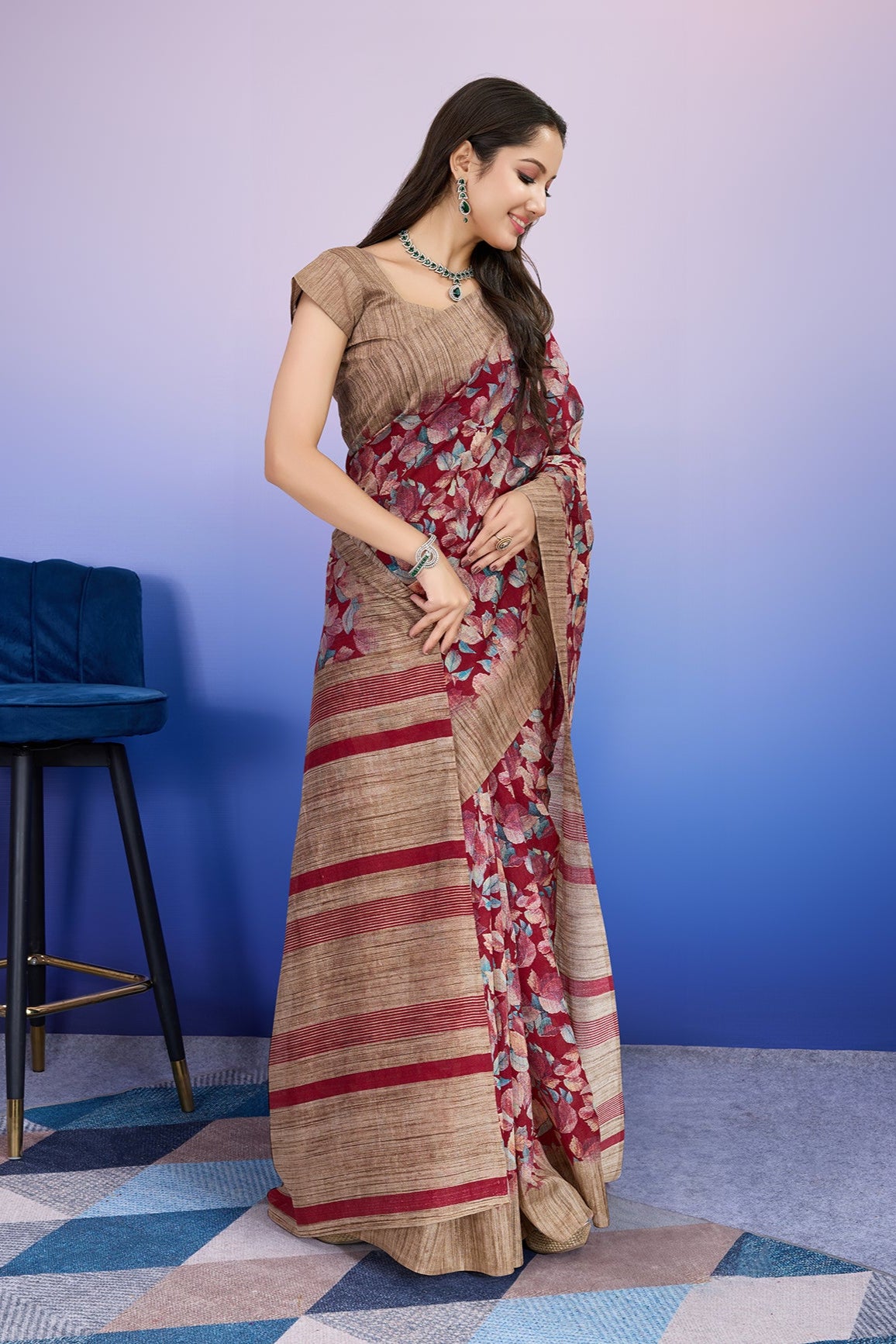 Batik Printed Cotton Silk Bhagalpuri  Ready to wear Saree