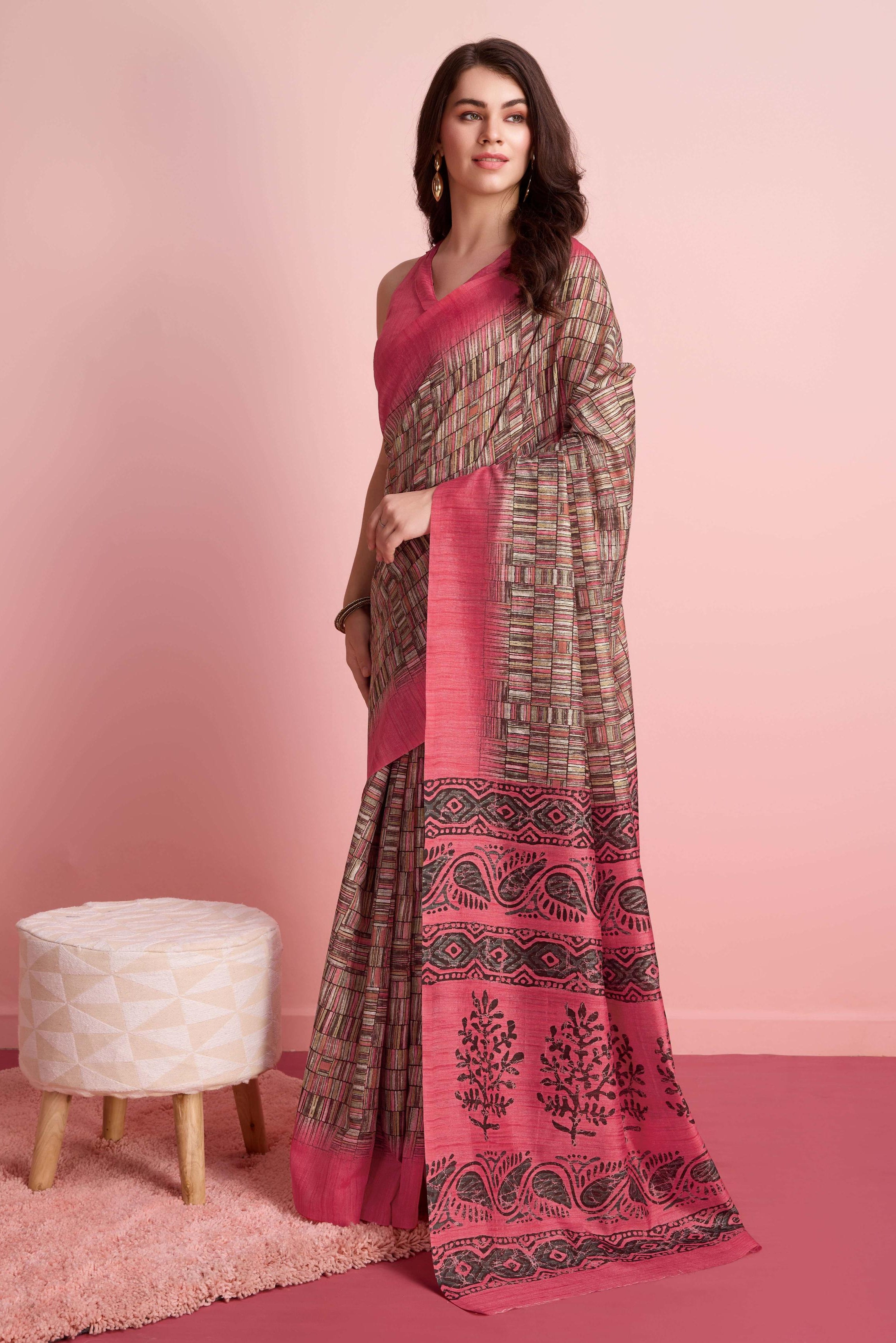Abstract Floral Prints Cotton Silk Saree
