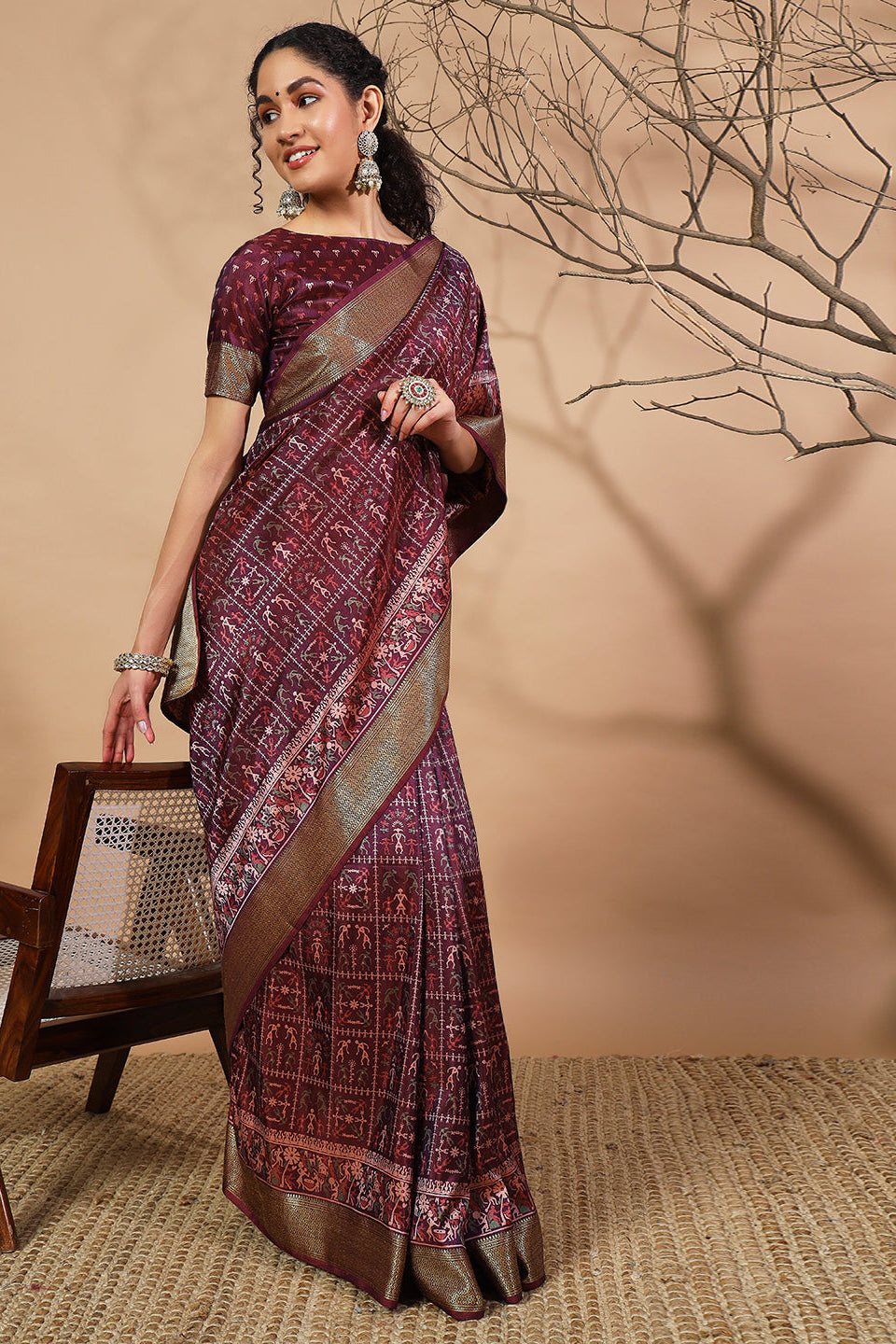 RACHNA Warli Zari Pure Silk Patola Ready to Wear Saree