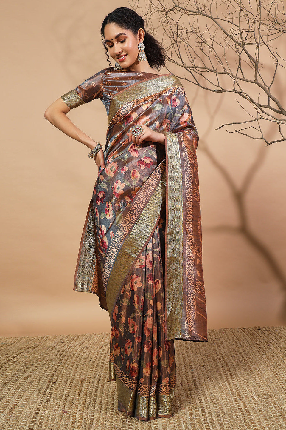 RACHNA Floral Zari Pure Silk Patola Ready to Wear Saree