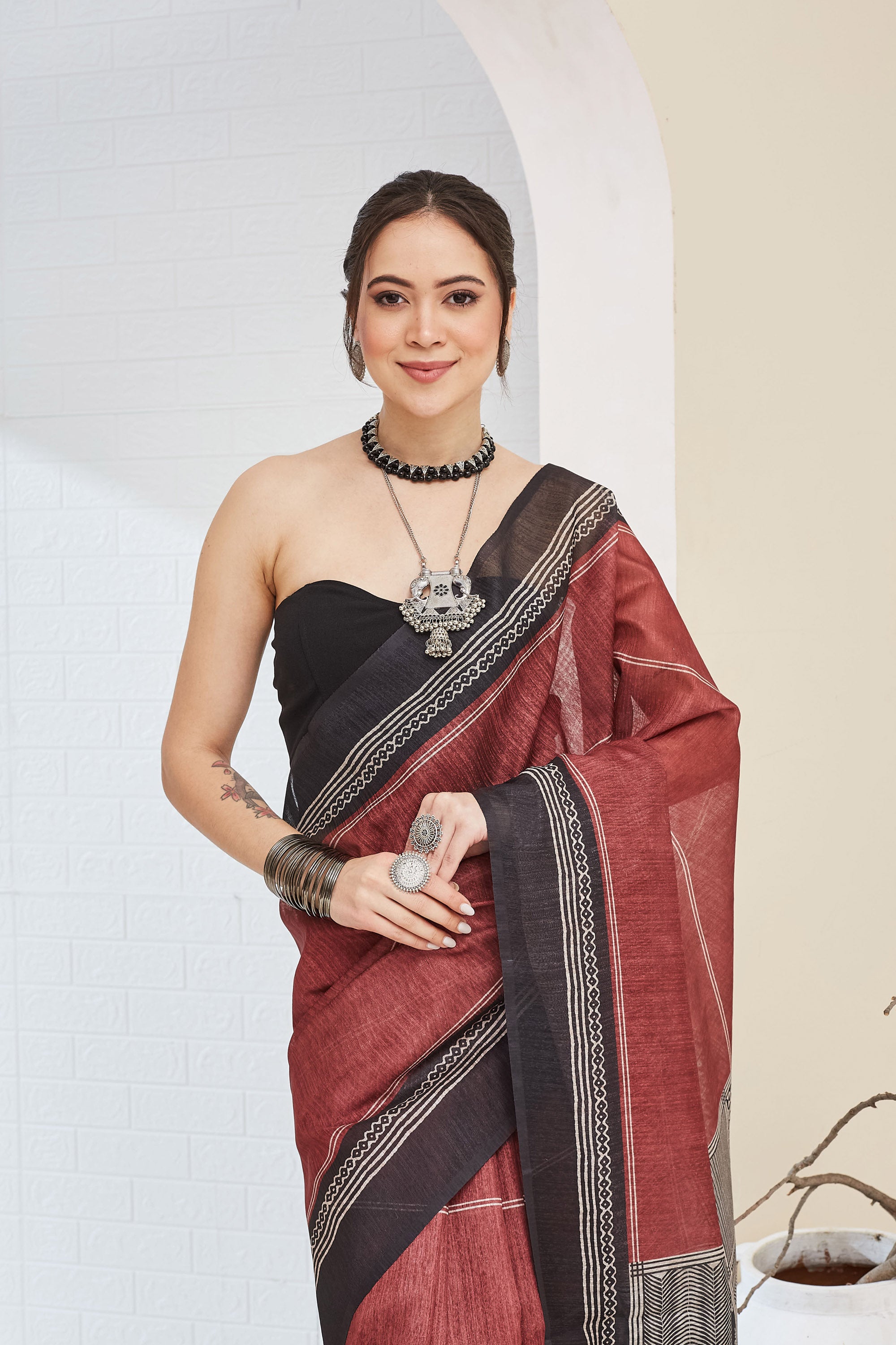 Amazing Brown Color Silk  Ready To Wear Saree