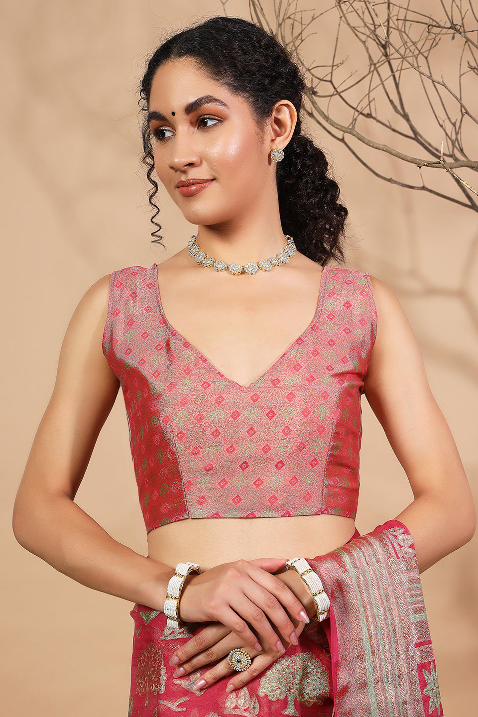 Batik Printed Moss Brasso Saree With Foil Print Border