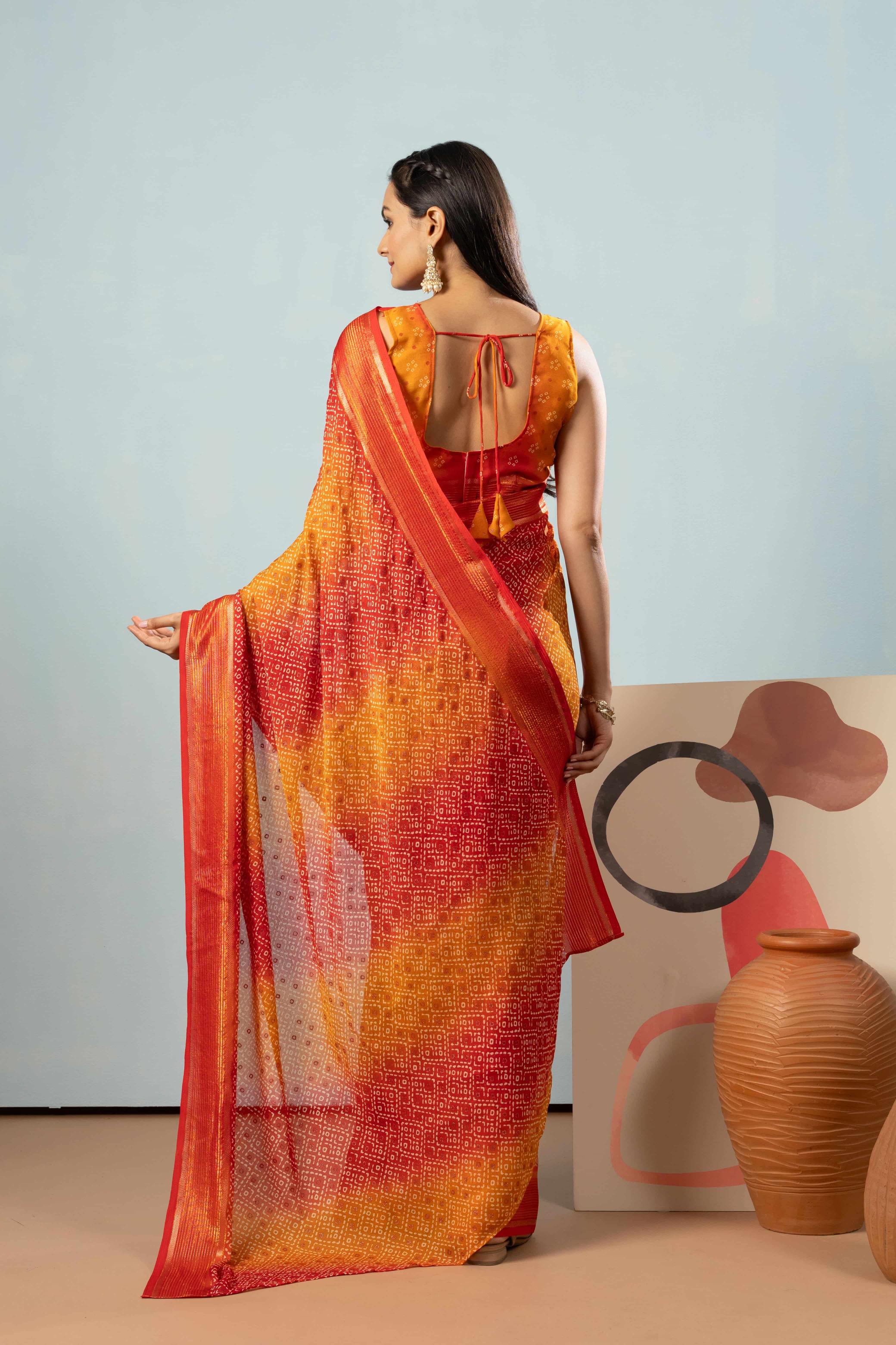 RACHNA Bandhani Poly Georgette Ready to Wear Saree