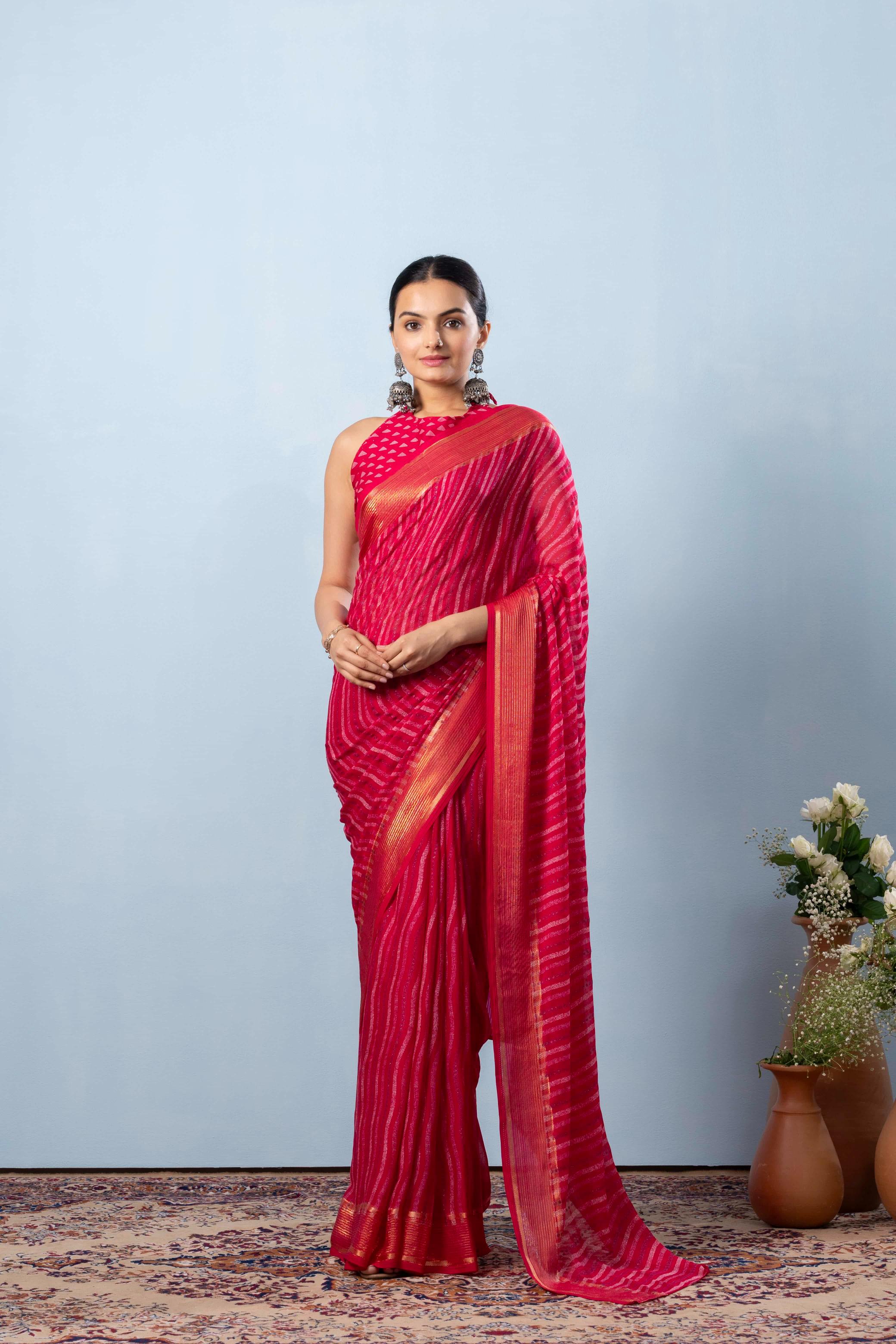 RACHNA Leheriya Zari Poly Georgette Ready to Wear  Saree
