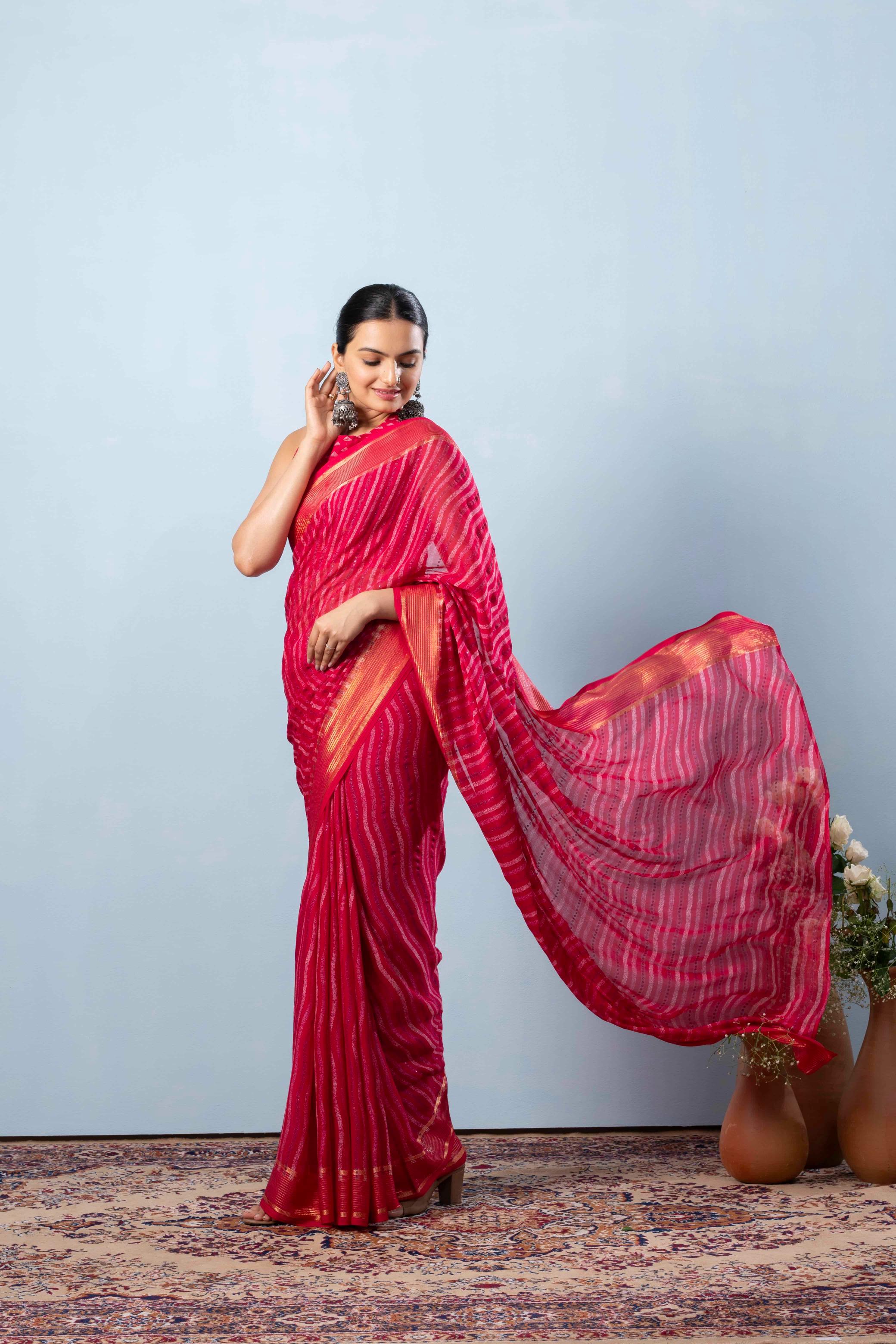 RACHNA Leheriya Zari Poly Georgette Ready to Wear  Saree