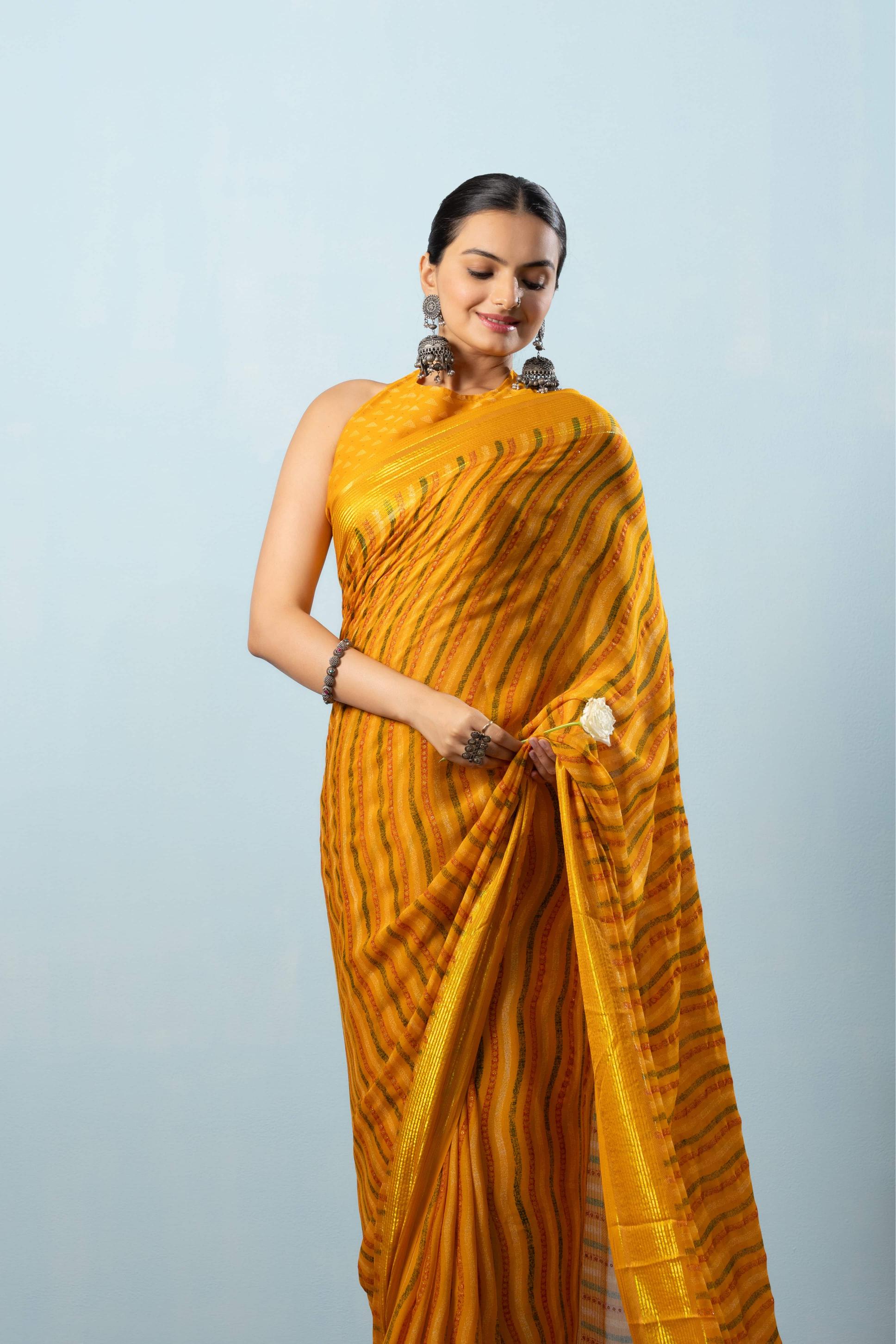 Leheriya Print Moss Georgette Saree with Viscose Border