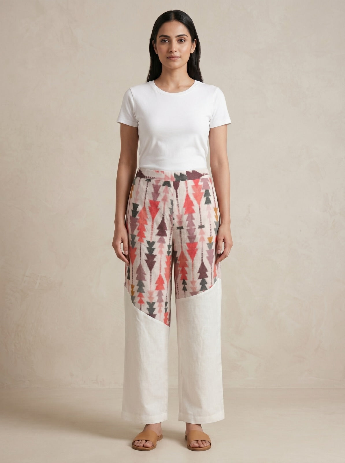 Pink Color ikkat Print Linen Pant For Women