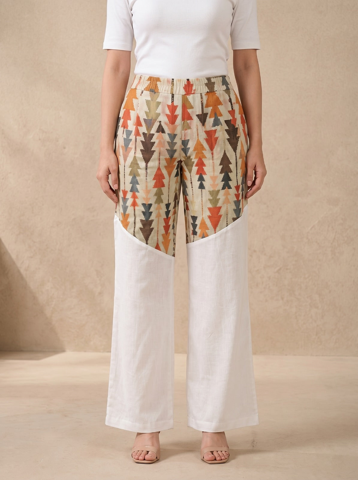 Pista Color ikkat Print Linen Pant For Women