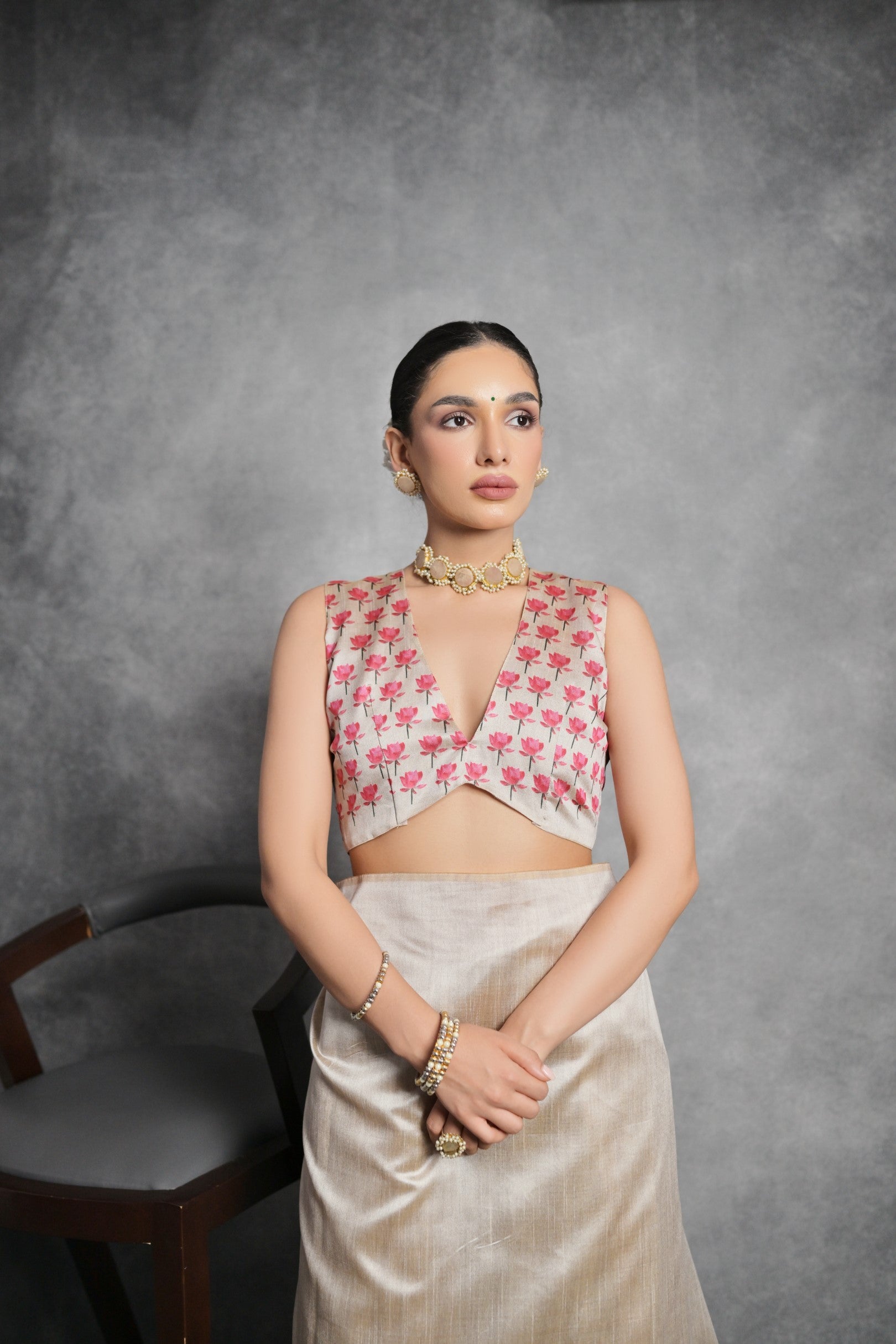 Cream Printed Soft Tussar Silk Designer Saree