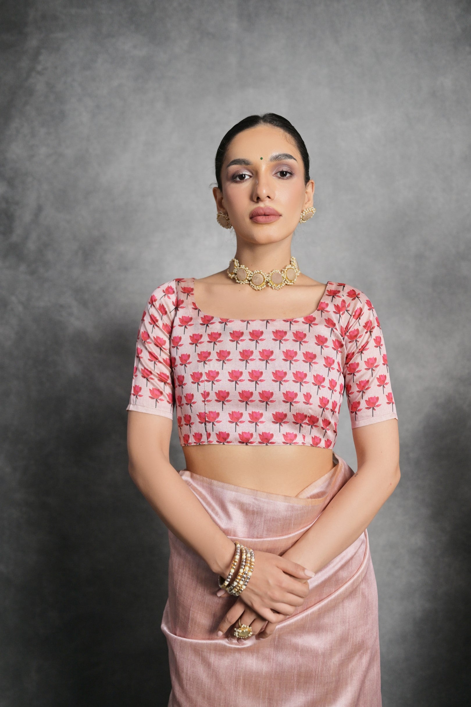 Pink Printed Soft Tussar Silk Designer Saree