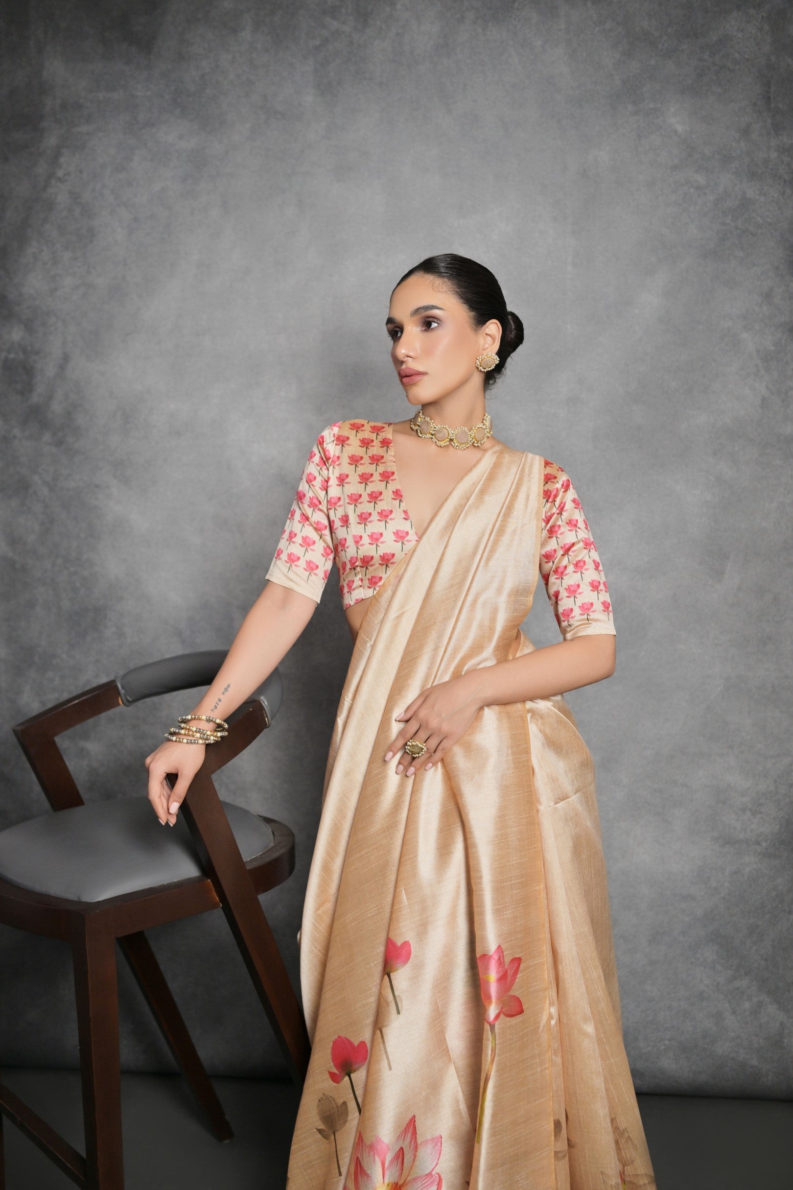 Yellow Printed Soft Tussar Silk Designer Saree