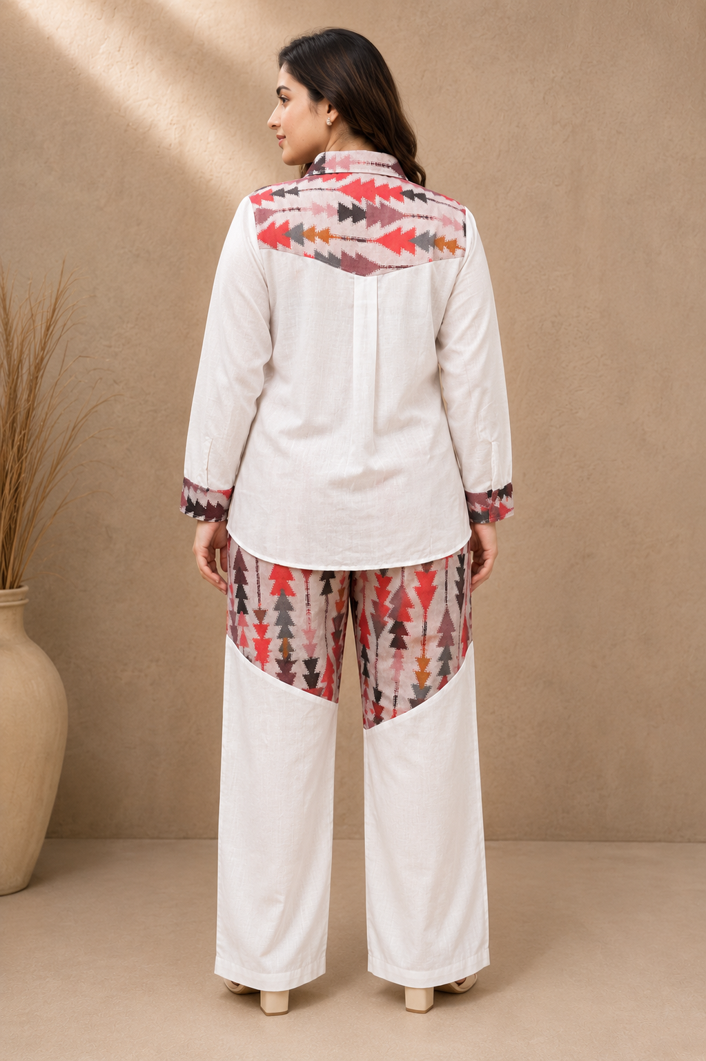 Pink Color ikkat Print Linen Co-Ord Set For Women